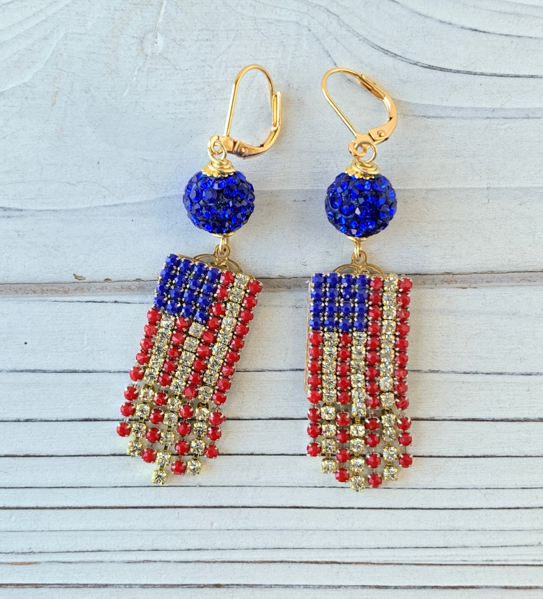 Lenora Dame American Flag Swarovski Bling Earrings