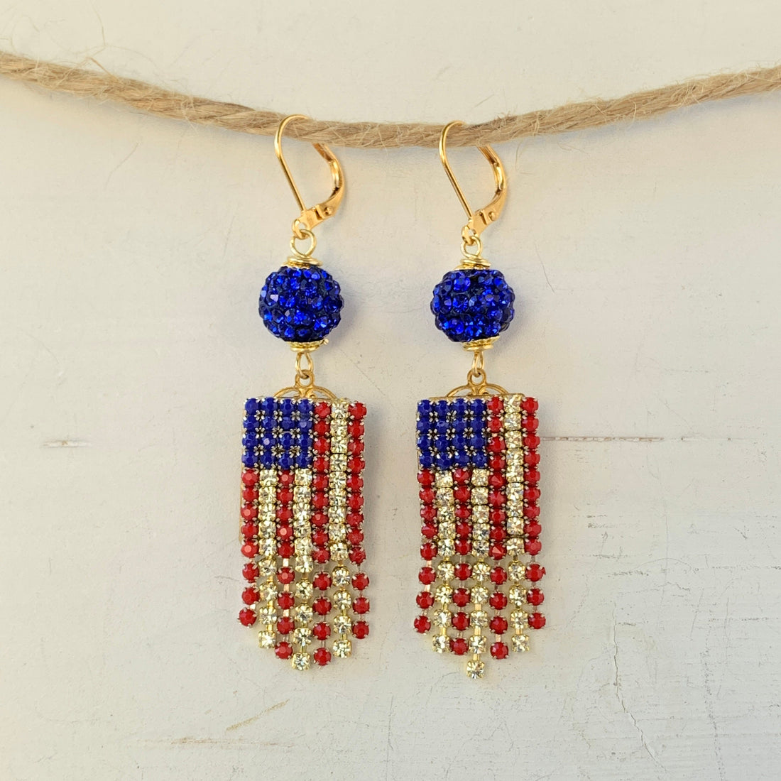 Lenora Dame American Flag Swarovski Bling Earrings