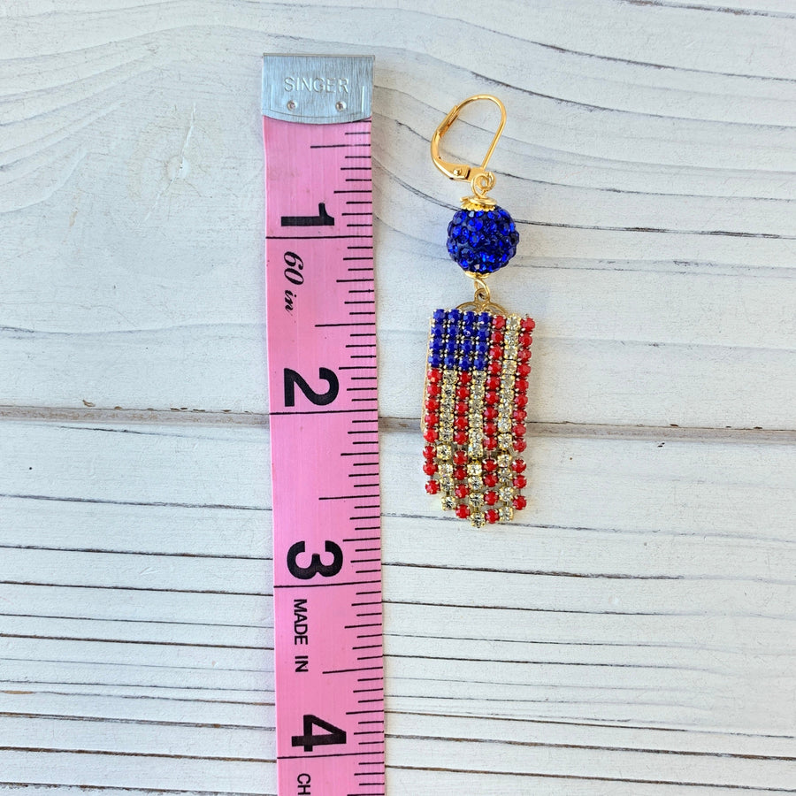 Lenora Dame American Flag Swarovski Bling Earrings