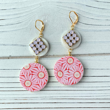 Lenora Dame Pink Daisy Drop Earrings