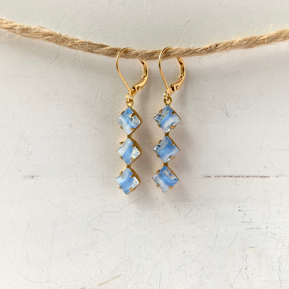 Lenora Dame Vintage Dreamy Blue Givre Glass Drop Earrings