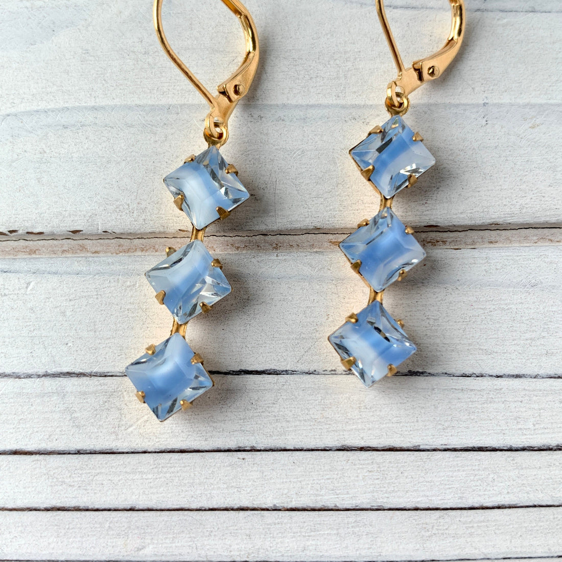 Lenora Dame Vintage Dreamy Blue Givre Glass Drop Earrings