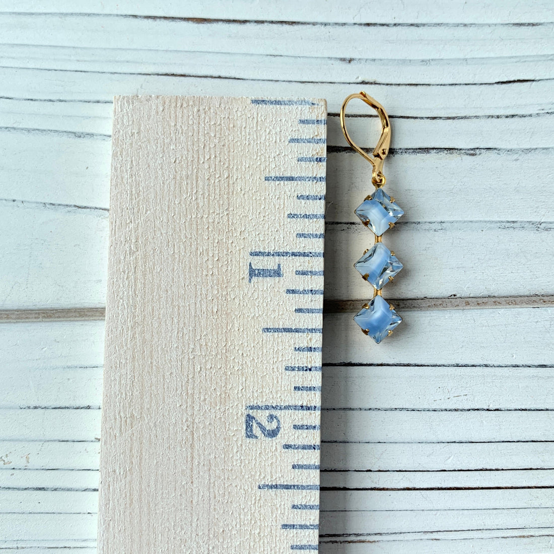 Lenora Dame Vintage Dreamy Blue Givre Glass Drop Earrings
