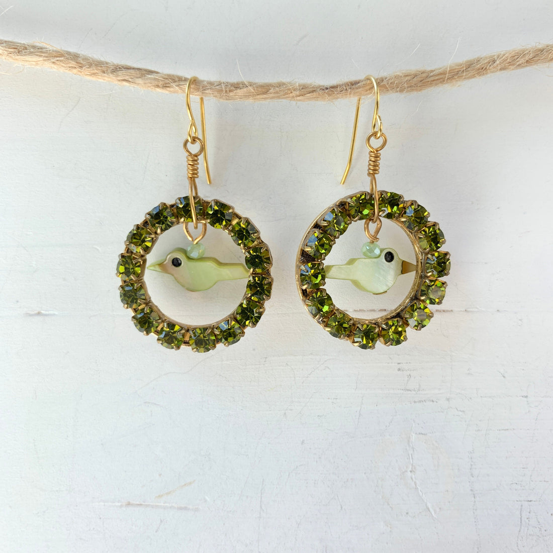Lenora Dame Bye Bye Birdie Swarovski Rhinestone Earrings in Peridot