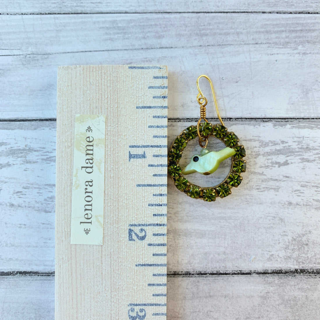 Lenora Dame Bye Bye Birdie Swarovski Rhinestone Earrings in Peridot