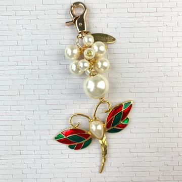 Lenora Dame Dragonfly Pearl Bag Purse Charm Keychain