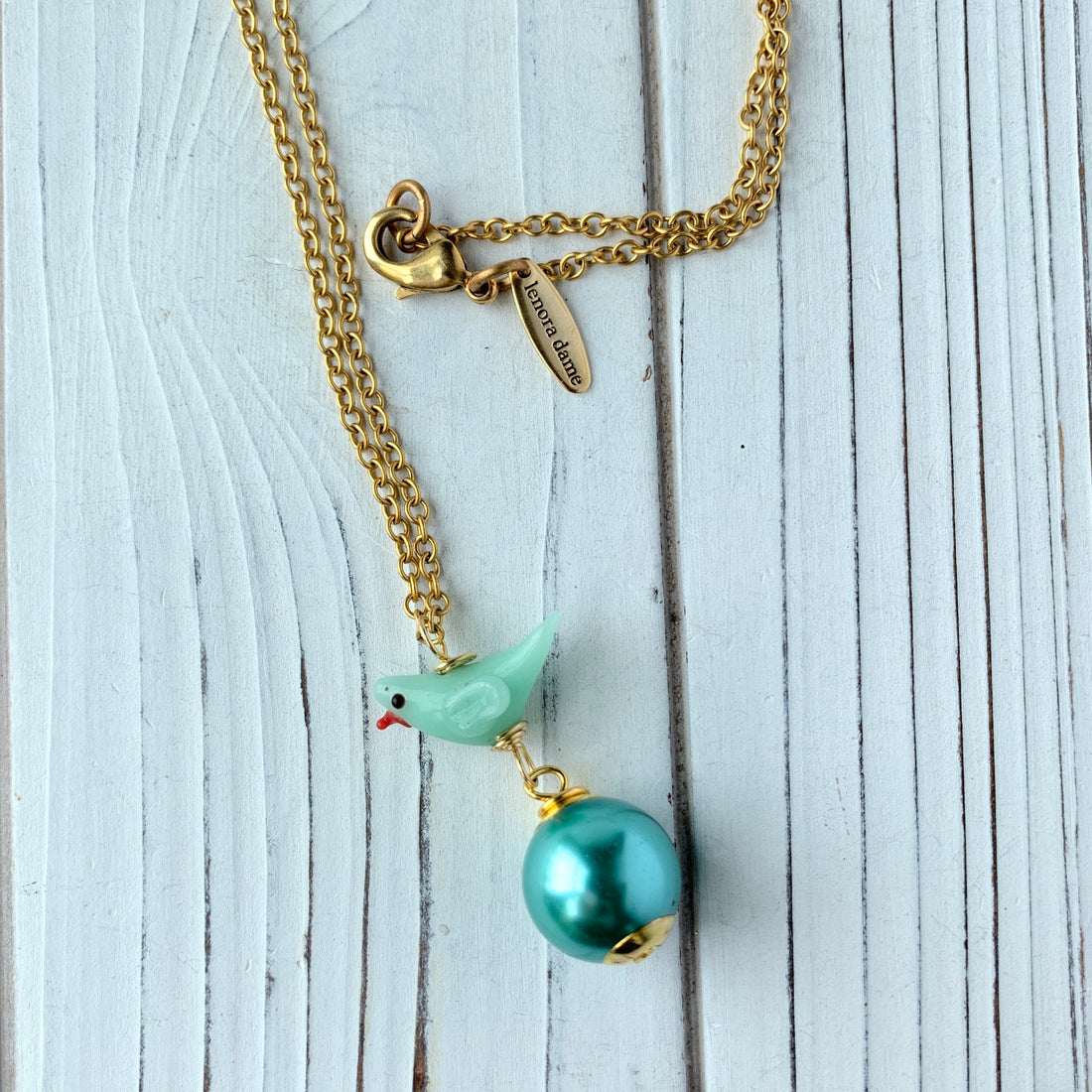 Lenora Dame Tweetie Pearl Pendant Necklace in Aqua