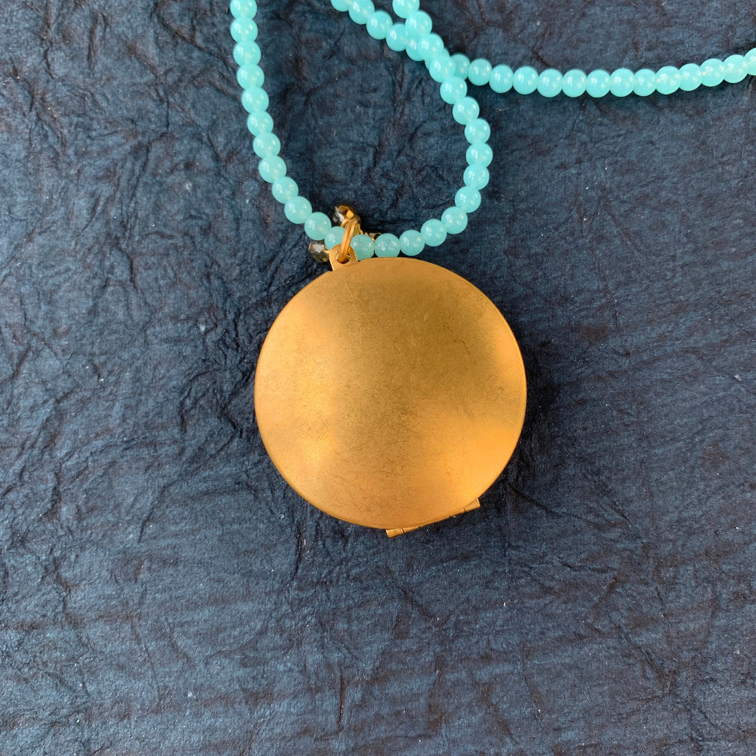 Lenora Dame Czech Glass Button Photo Locket Pendant Necklace