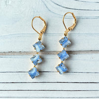 Lenora Dame Vintage Dreamy Blue Givre Glass Drop Earrings