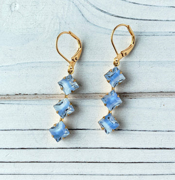 Lenora Dame Vintage Dreamy Blue Givre Glass Drop Earrings