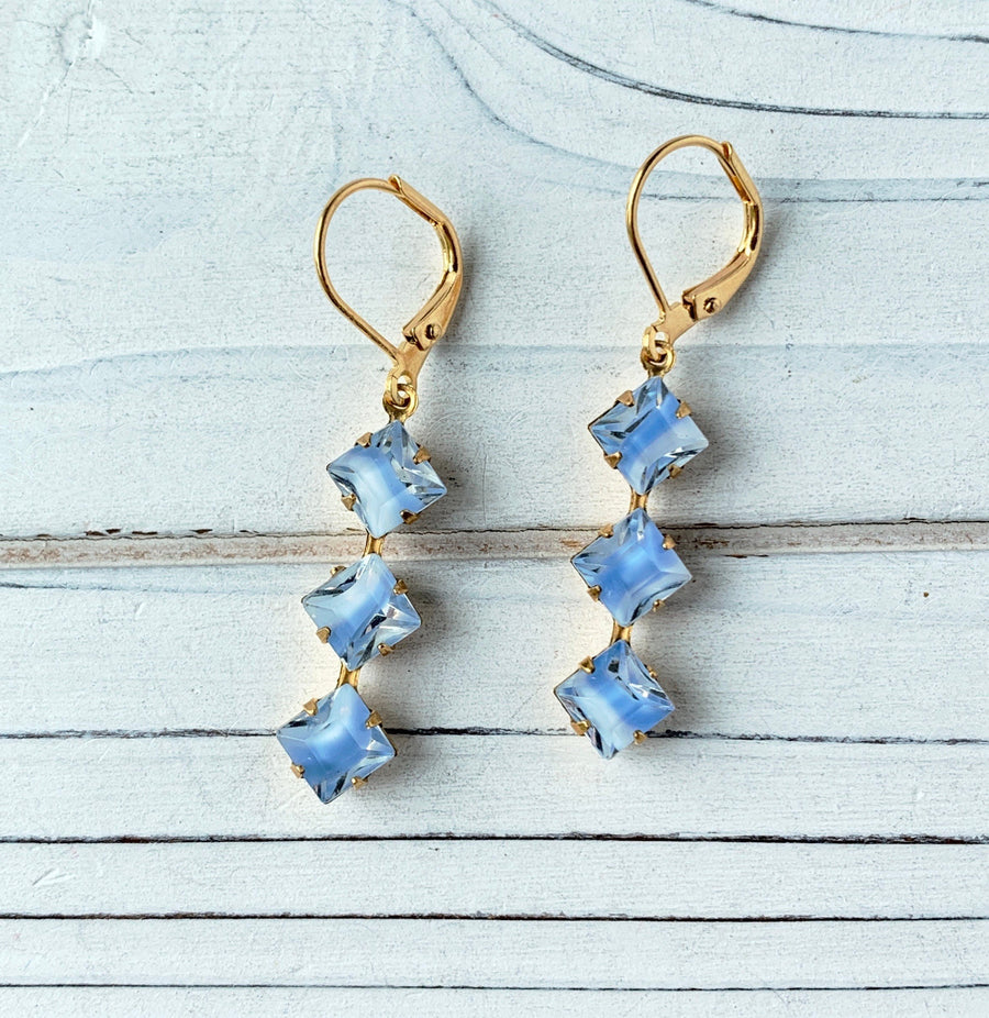Lenora Dame Vintage Dreamy Blue Givre Glass Drop Earrings