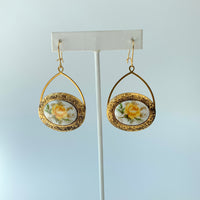 Lenora Dame Yellow Rose Oval Drop Earrings - One-of-a-Kind