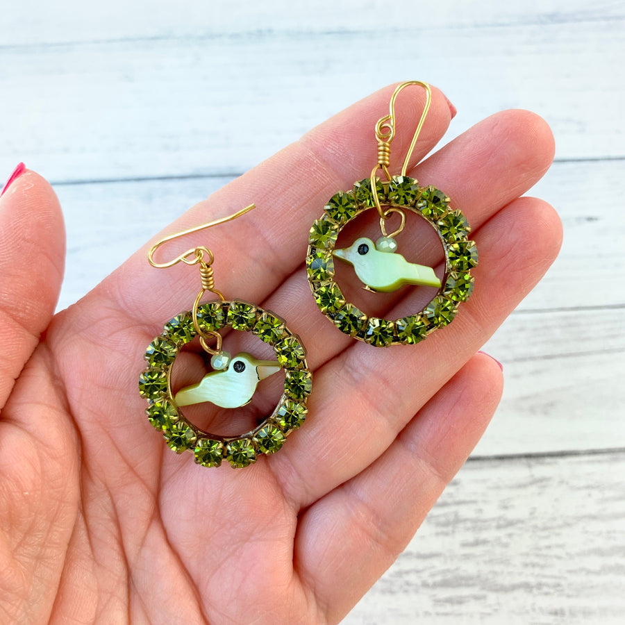 Lenora Dame Bye Bye Birdie Swarovski Rhinestone Earrings in Peridot