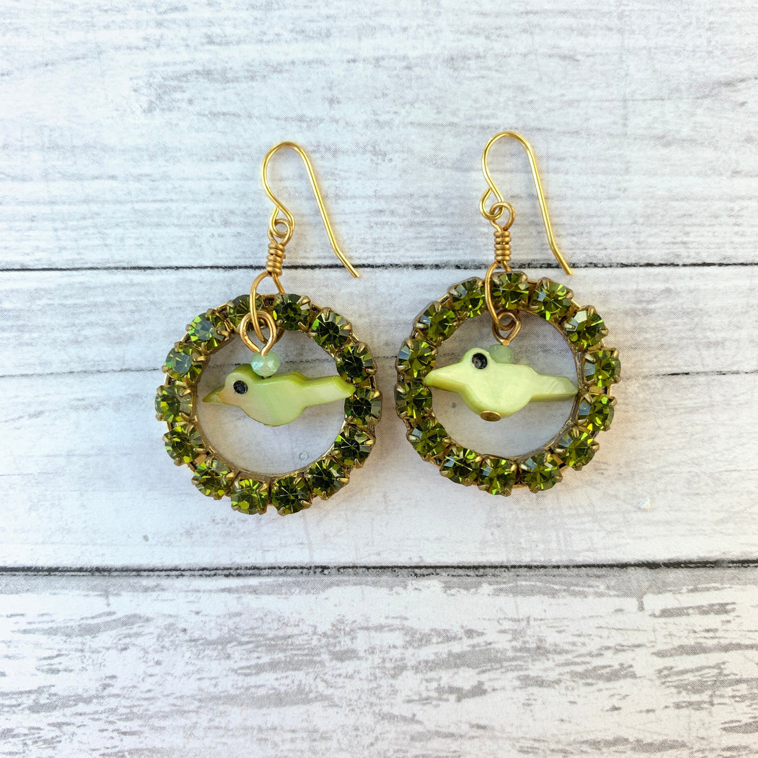 Lenora Dame Bye Bye Birdie Swarovski Rhinestone Earrings in Peridot