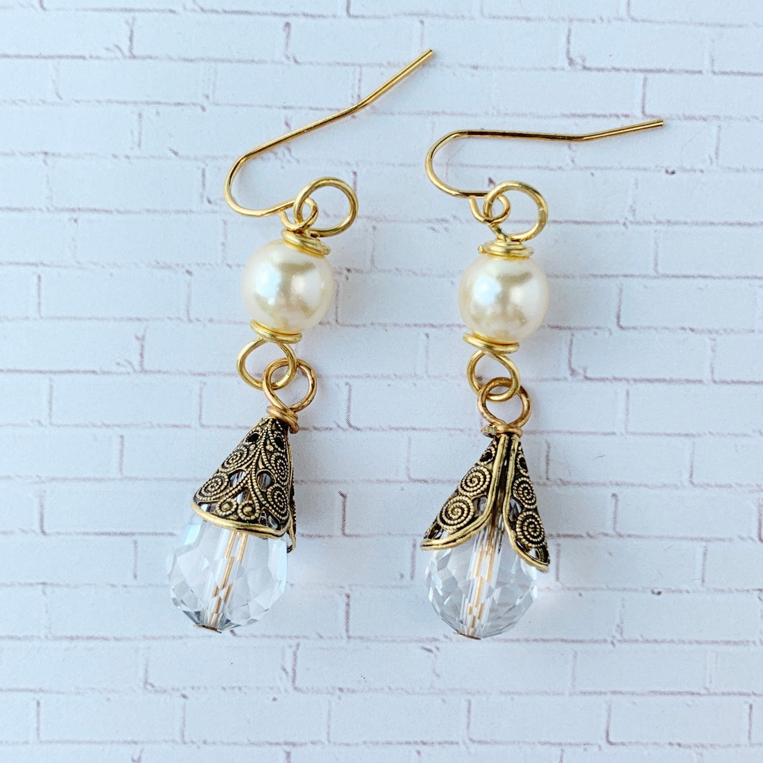 Lenora Dame Pearl + Crystal Teardrop Earrings