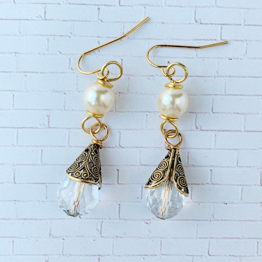 Lenora Dame Pearl + Crystal Teardrop Earrings