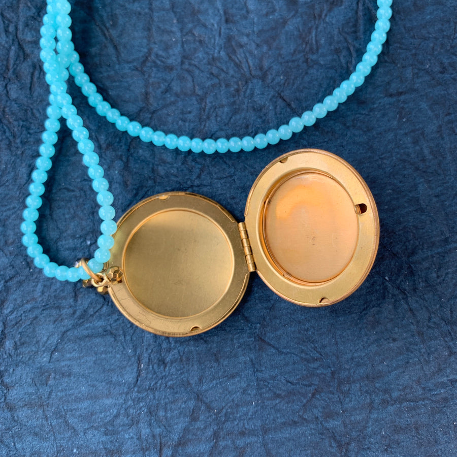 Lenora Dame Czech Glass Button Photo Locket Pendant Necklace