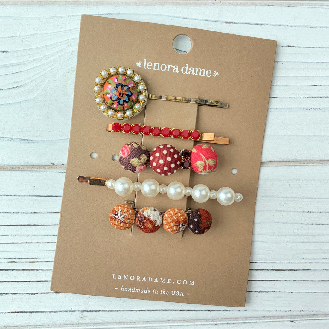 Lenora Dame Cute As A Button One of a Kind Hair Set in Chai & Pearl