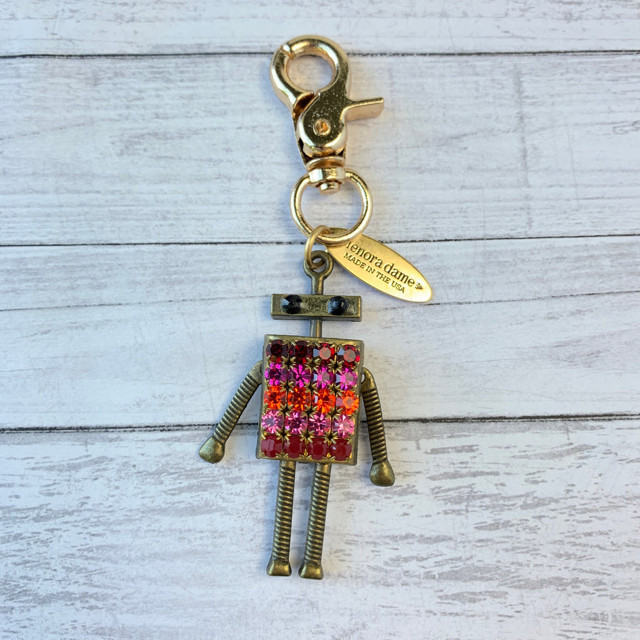 Lenora Dame Rhinestone Robot Purse Keychain Charm - 2 Color Options Available - LAST FEW!