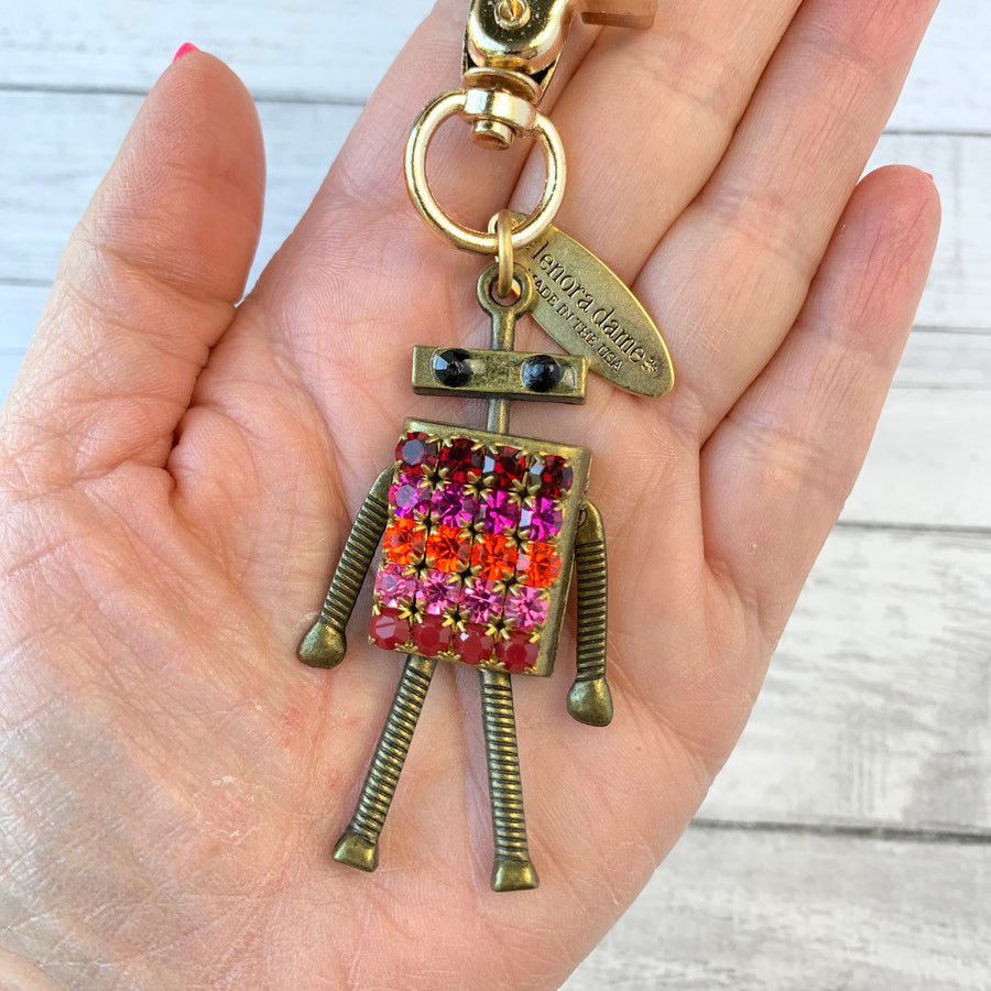 Lenora Dame Rhinestone Robot Purse Keychain Charm - 2 Color Options Available - LAST FEW!