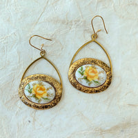 Lenora Dame Yellow Rose Oval Drop Earrings - One-of-a-Kind