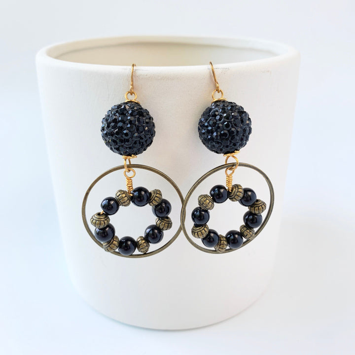 Lenora Dame Black Pave Rhinestone Hoop Earrings