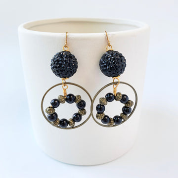 Lenora Dame Black Pave Rhinestone Hoop Earrings