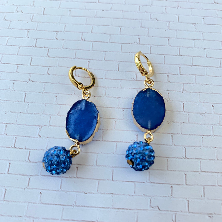 Lenora Dame Druzy Crystal Agate Earrings in Lake Blue