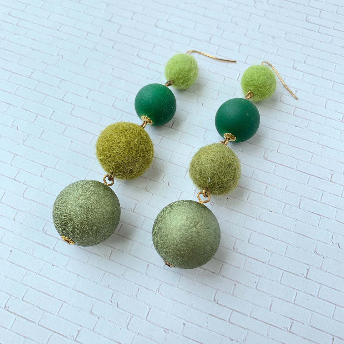 Lenora Dame Long Drop Statement Earrings in Moss
