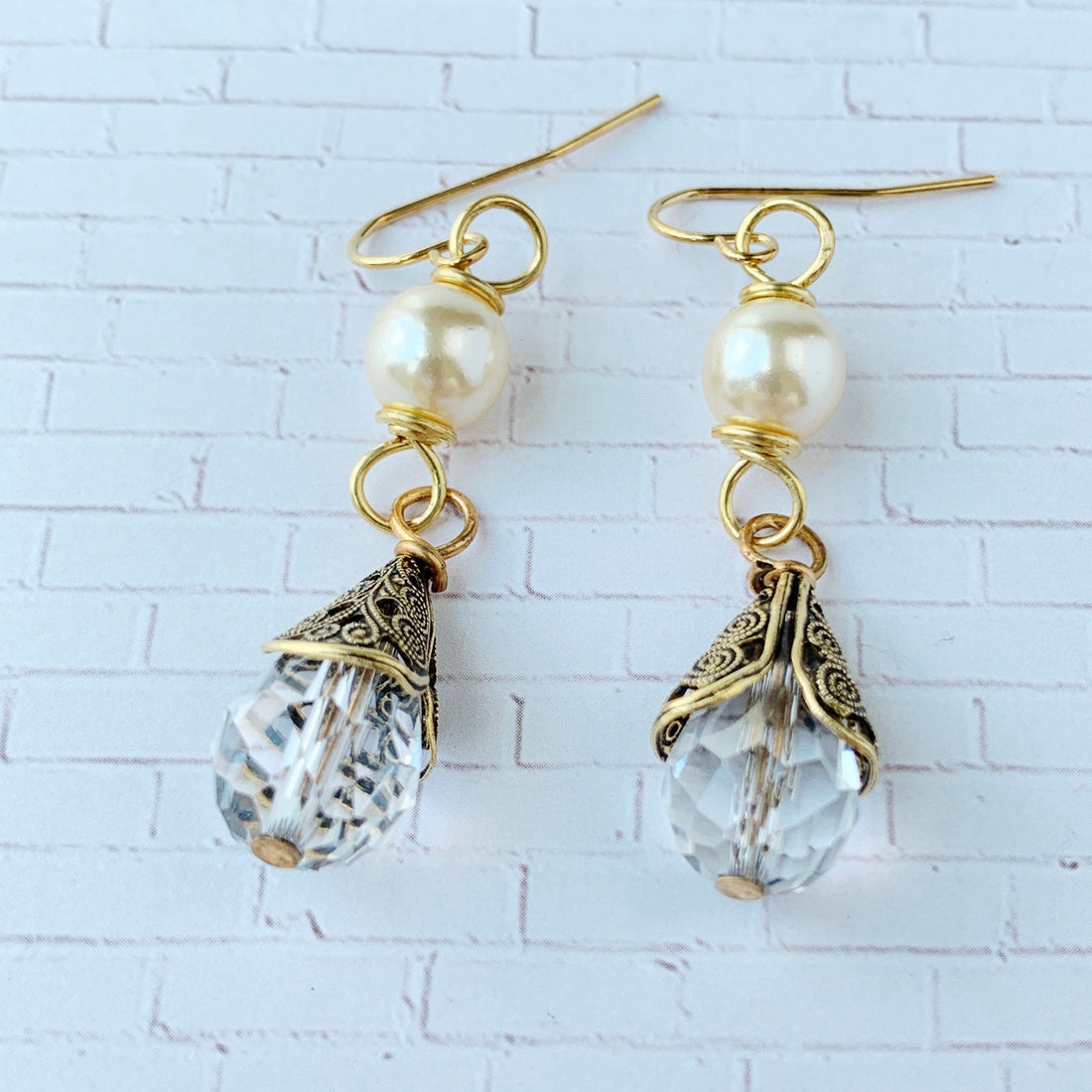 Lenora Dame Pearl + Crystal Teardrop Earrings