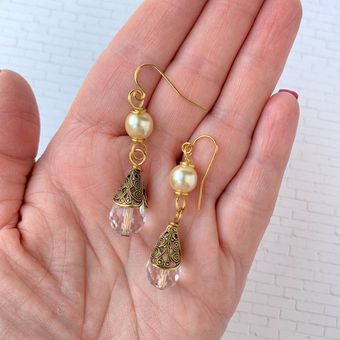 Lenora Dame Pearl + Crystal Teardrop Earrings