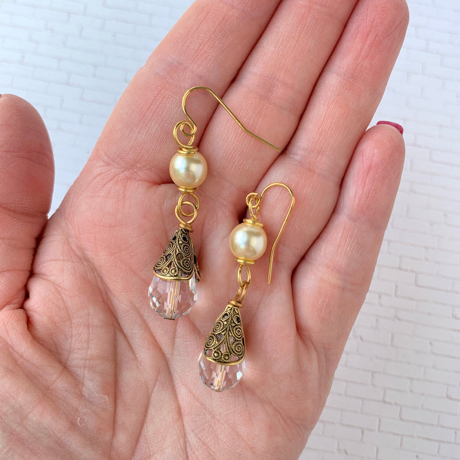 Lenora Dame Pearl + Crystal Teardrop Earrings