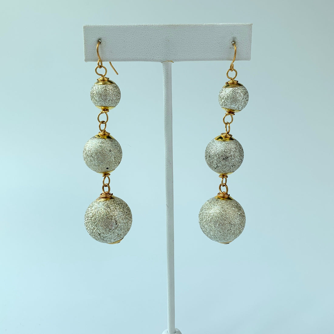 Lenora Dame Gold Dust Foil Bead Triple Drop Statement Earrings