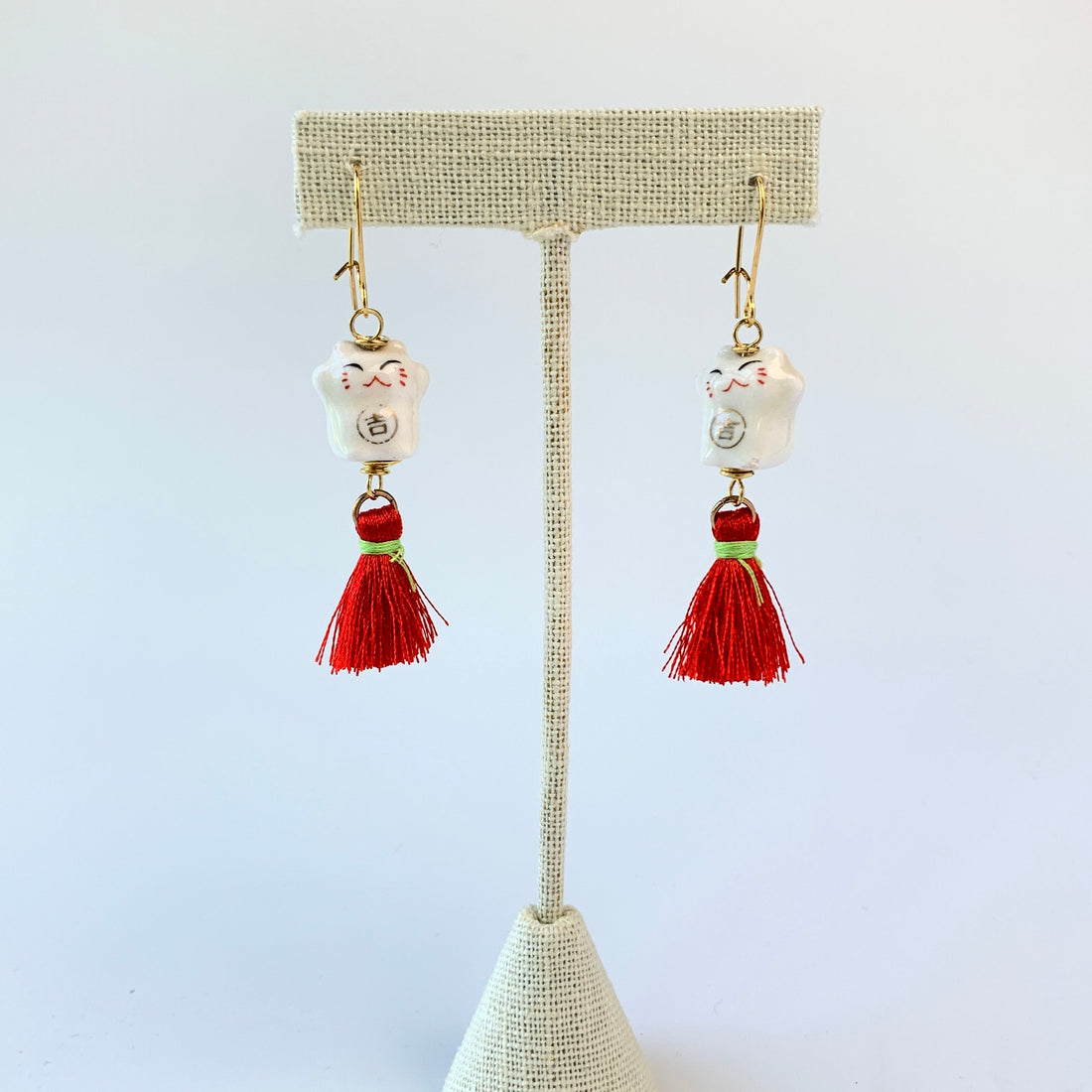 Lenora Dame Painted Ceramic Cat Tassel Earrings