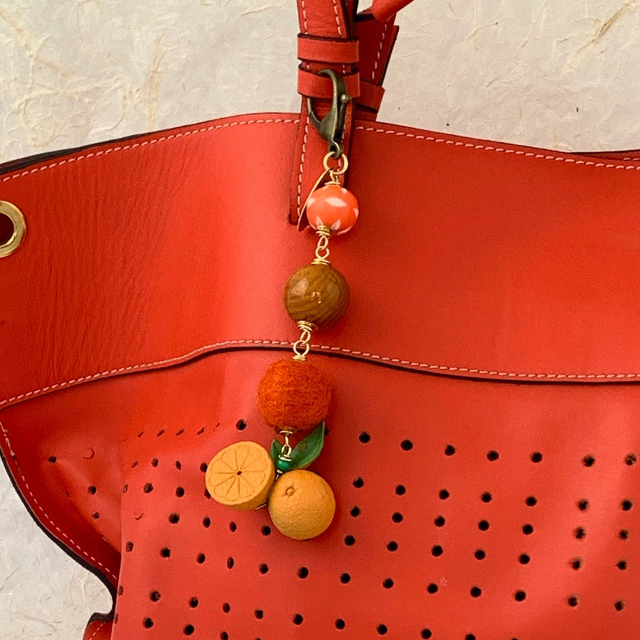 Lenora Dame Clementine Purse Bag Charm - Fruit Keychain Charm
