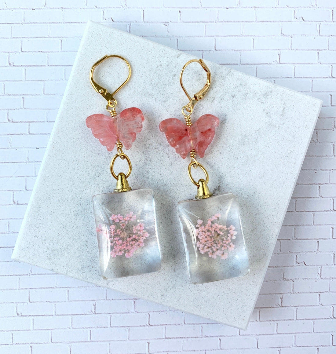 Lenora Dame Butterfly and Dried Pressed Flower Earrings