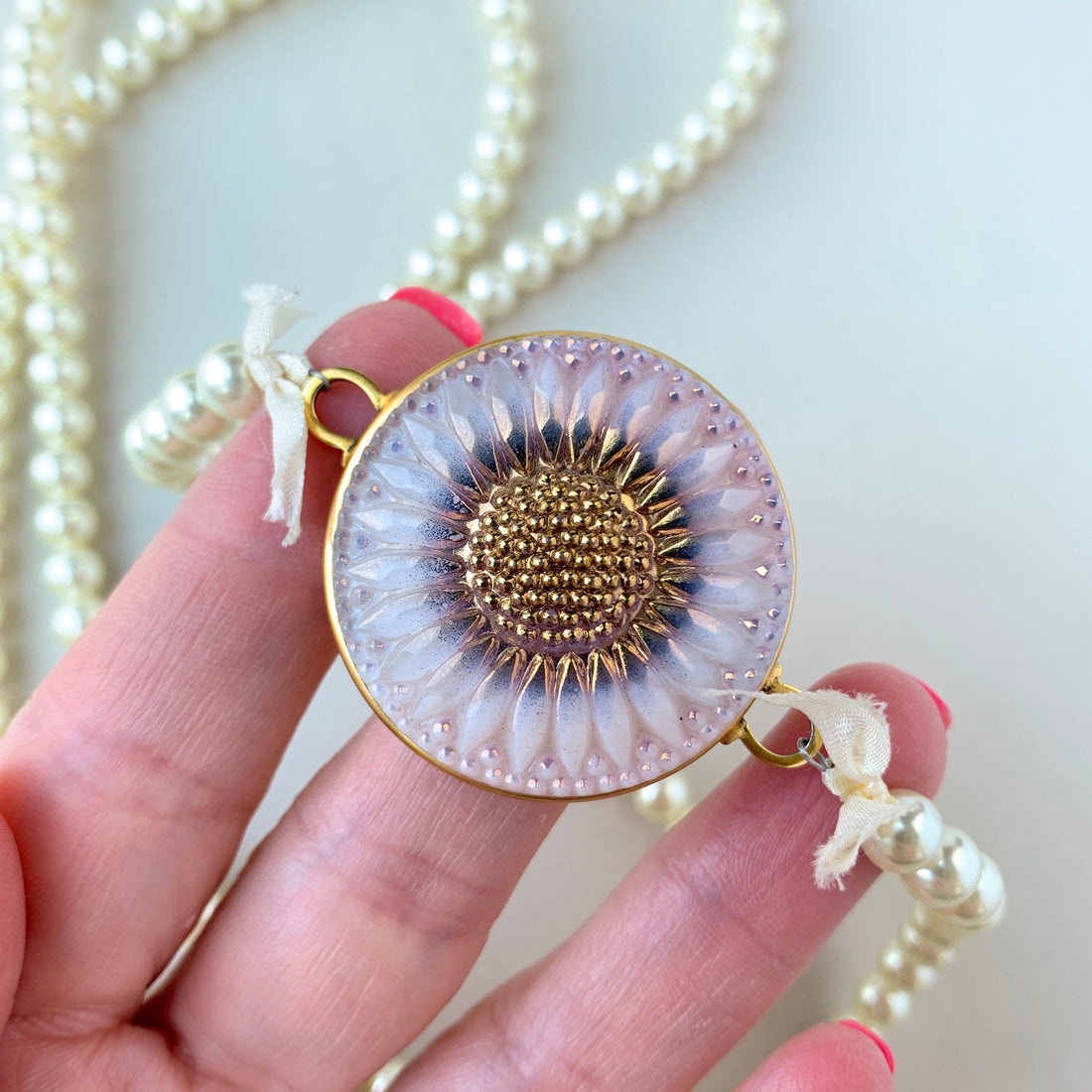 Lenora Dame Sunflower Pearl Pendant Necklace