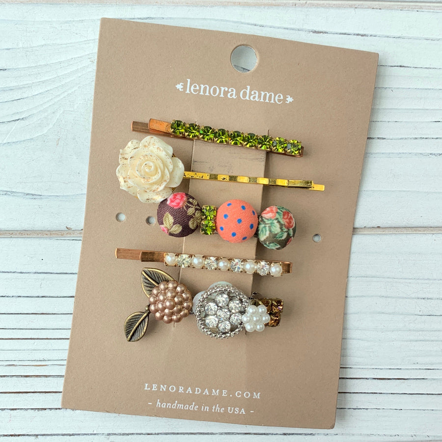 Lenora Dame Cute As A Button One of a Kind Hair Set in Earl Grey