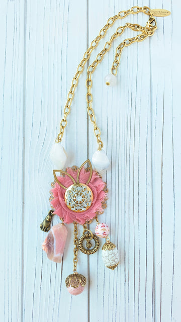 Lenora Dame Bunny Hop Statement Necklace in Delicate Pink- One of a Kind