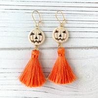 Lenora Dame Jack-o-Lantern Halloween Tassel Earrings - 2 Color Options Available