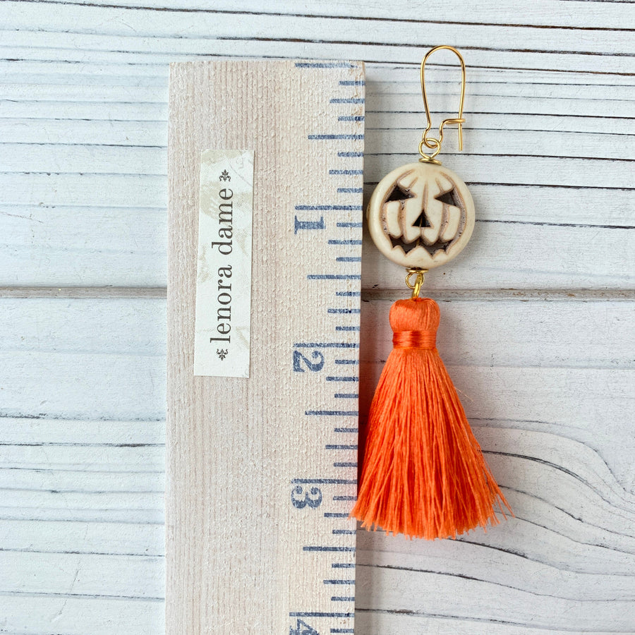 Lenora Dame Jack-o-Lantern Halloween Tassel Earrings - 2 Color Options Available