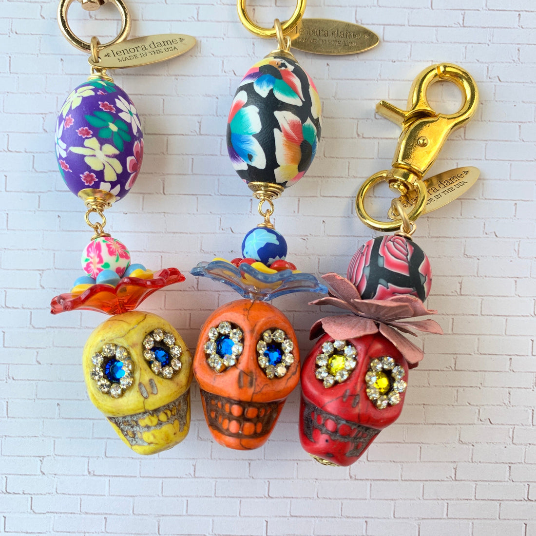 Sugar Skull Keychain Charm - Purse Charm - Choice of 3 Colors – Lenora Dame