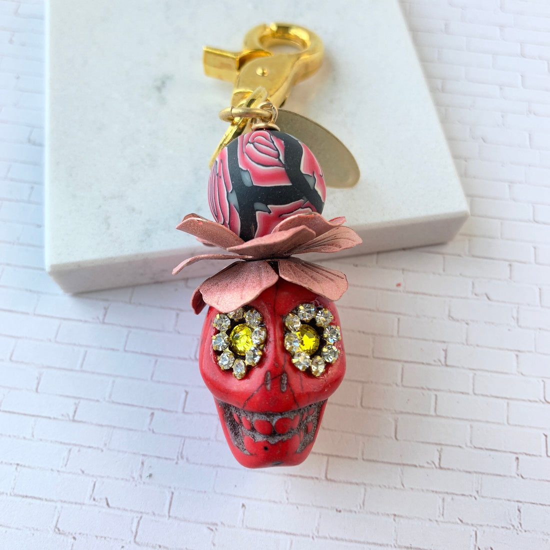 Lenora Dame Sugar Skull Keychain Charm - Purse Charm - Choice of 3 Colors