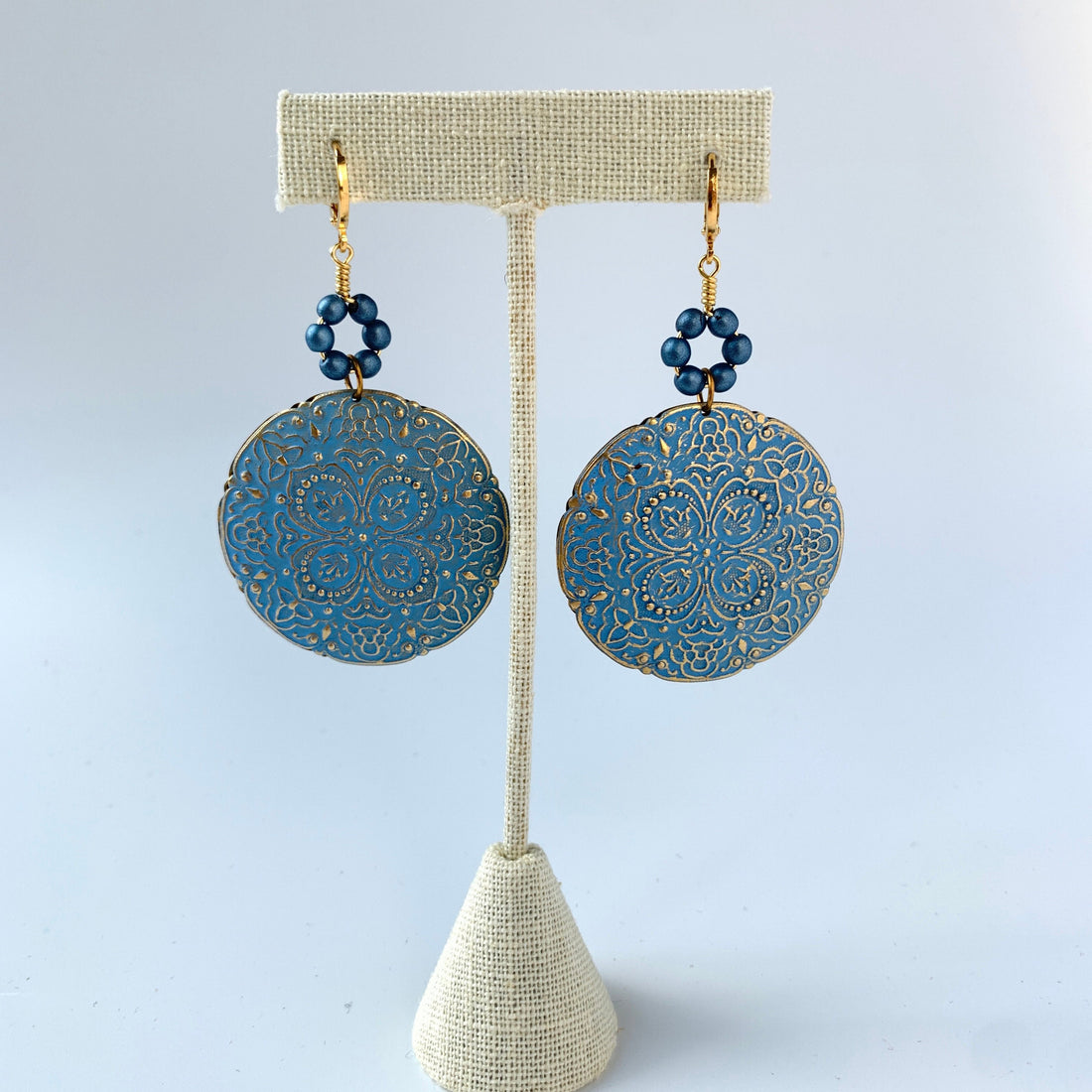 Lenora Dame French Blue Medallion Earrings