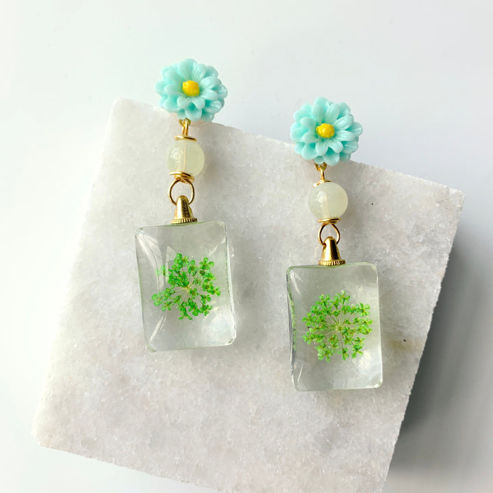 Lenora Dame Alchemilla Dried Pressed Flower Earrings