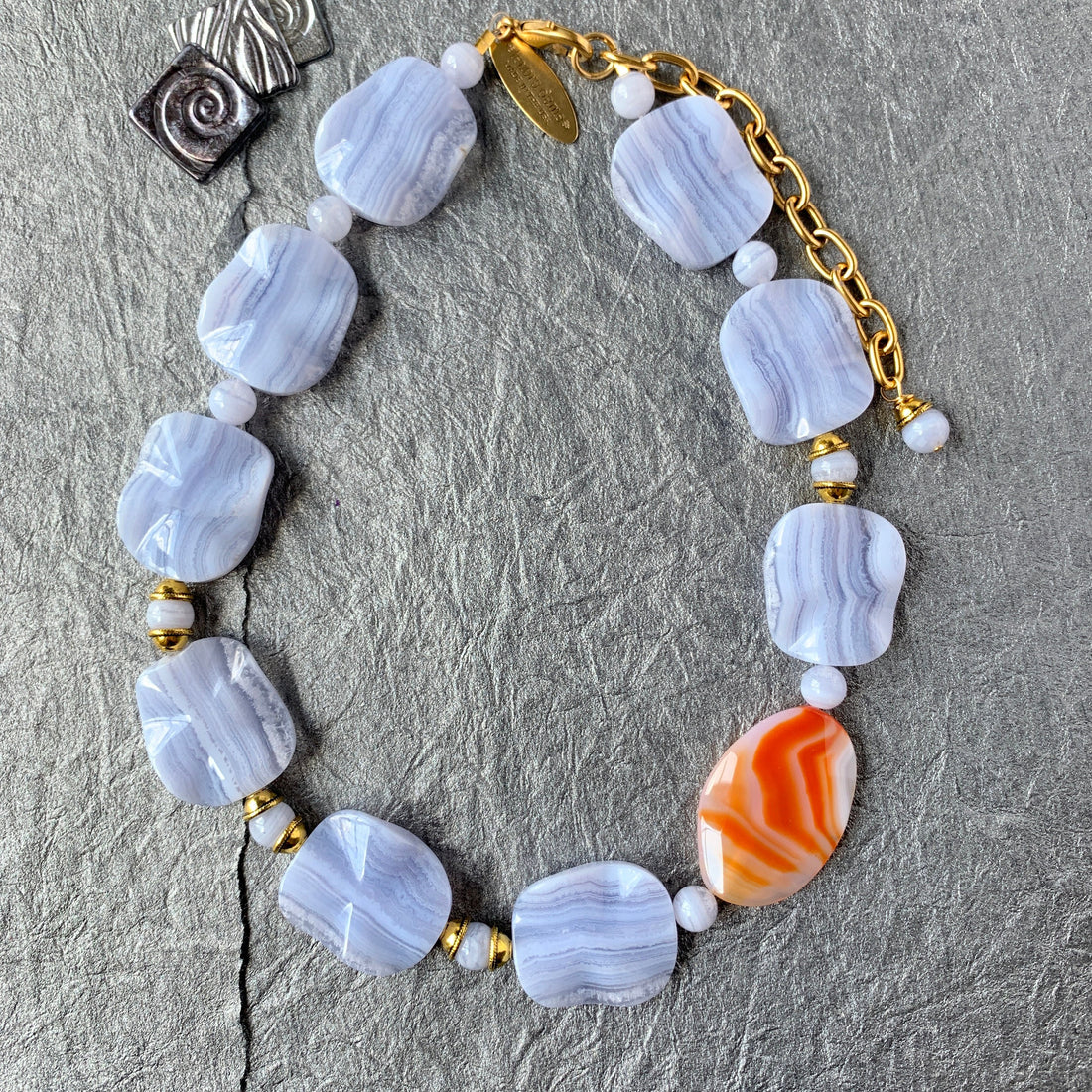 Lenora Dame Natural Blue Lace Agate Beaded Necklace - LAST FEW!