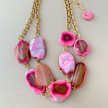 Lenora Dame Pink Agate Slice Necklace