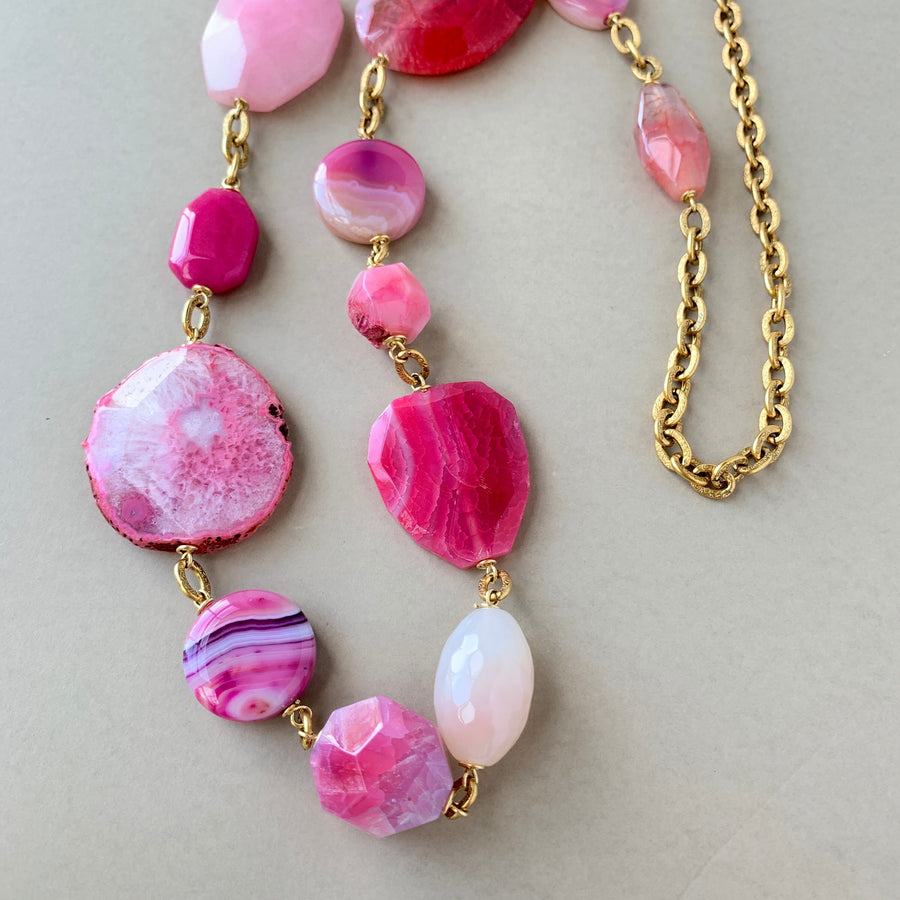 Lenora Dame Pink Agate Slice Long Necklace