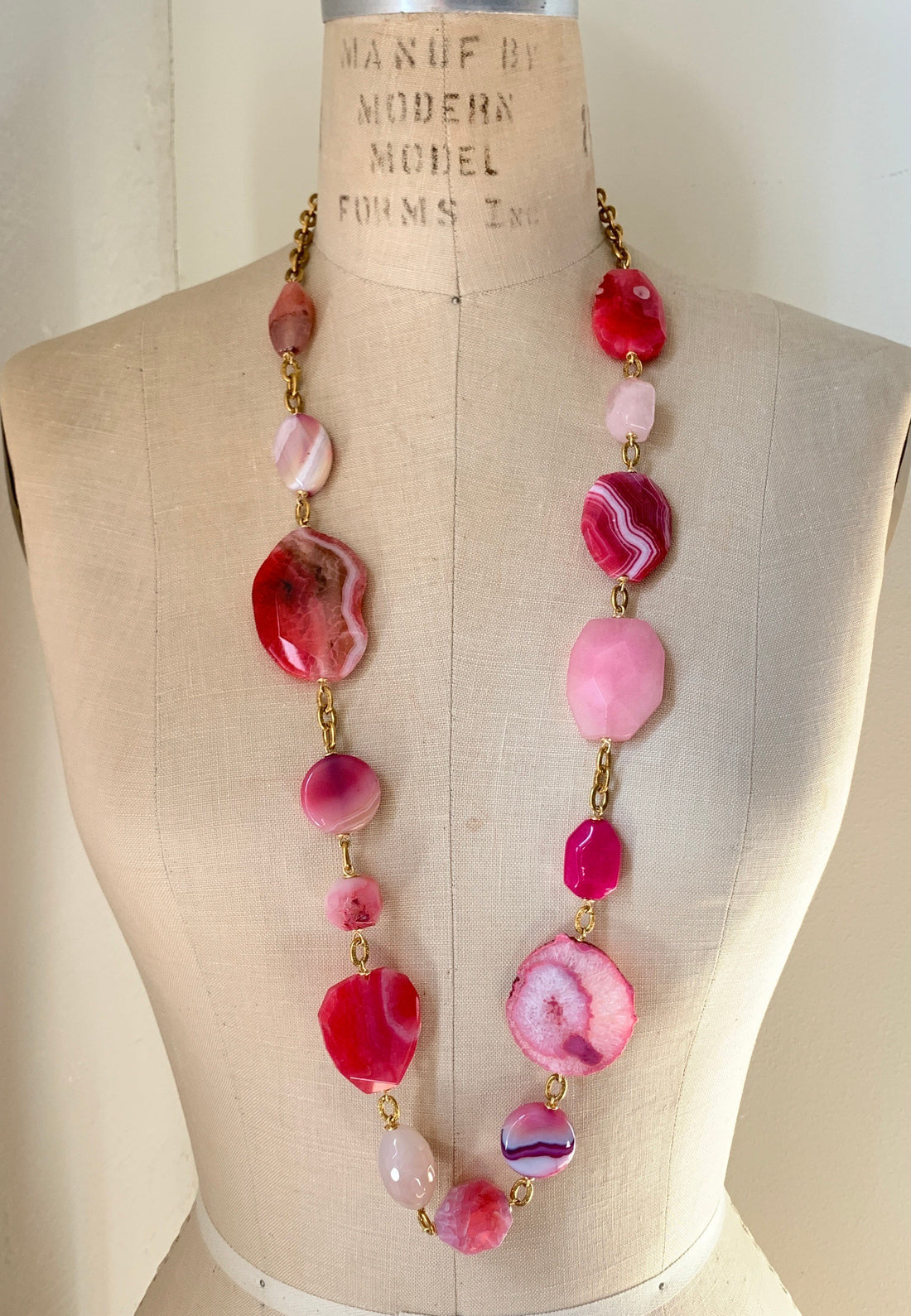 Lenora Dame Pink Agate Slice Long Necklace