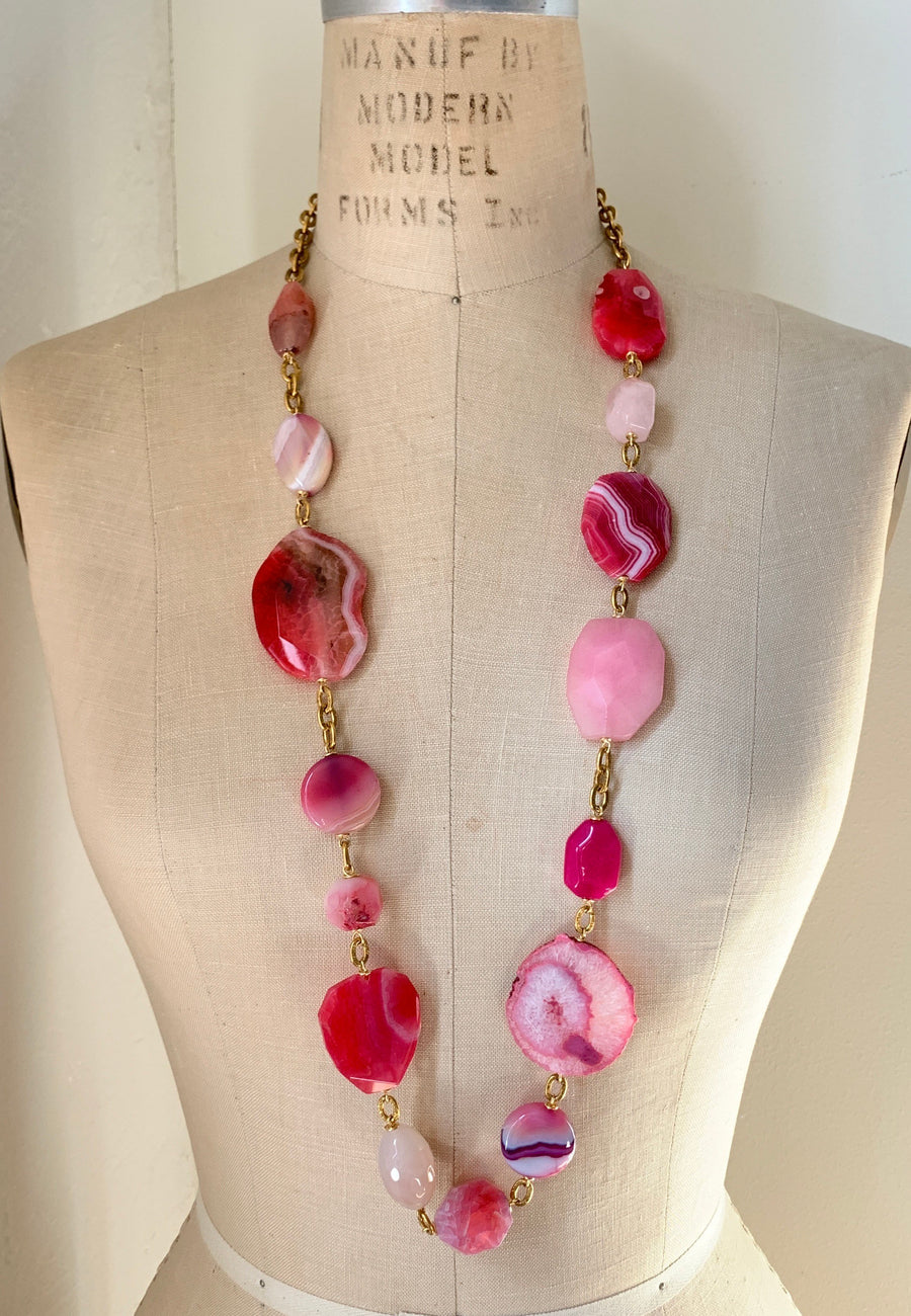 Lenora Dame Pink Agate Slice Long Necklace